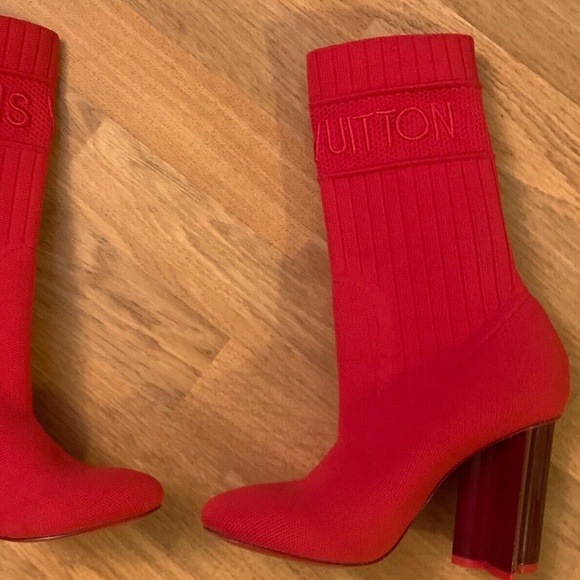 Louis Vuitton women's red cloth high heel boots, size 34 (Euro.), size 4 (U.S.) - Picture 2 of 6
